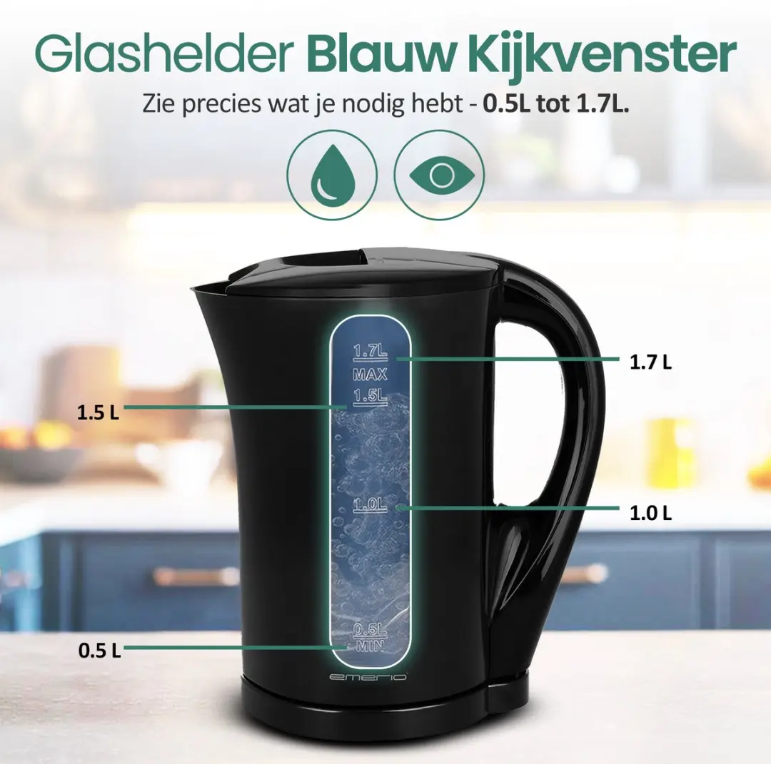 Emerio Waterkoker WK-123483 1.7L - 2200W - Zwart