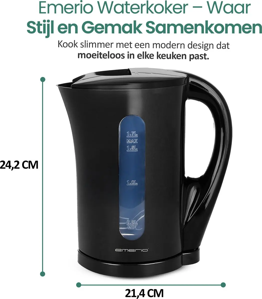 Emerio Waterkoker WK-123483 1.7L - 2200W - Zwart