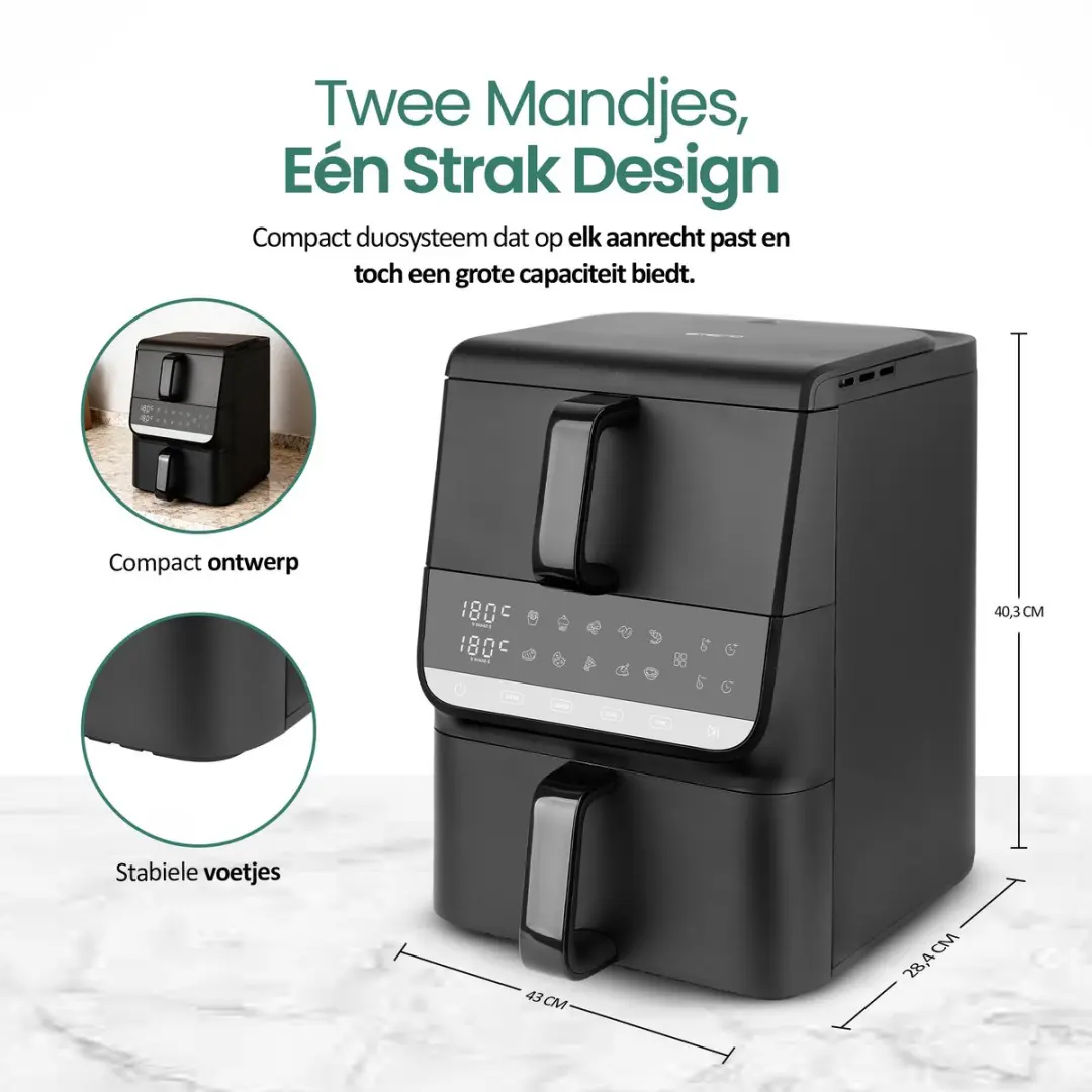 Emerio AF-133542 Heteluchtfriteuse Dual Zone 2500W - 3.5L + 6.5L - Zwart - afbeelding 6 van 6