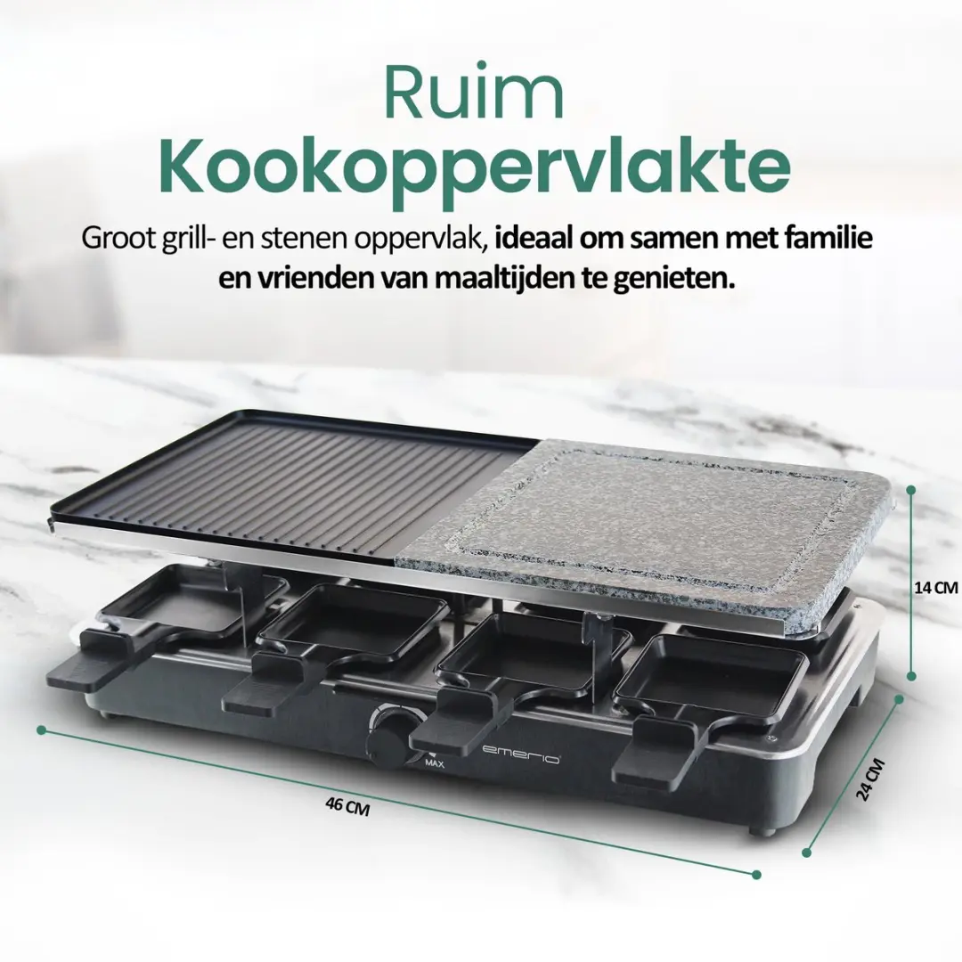 Emerio Gourmet-Steengrill RG-110035 Raclettegrill 1400W - 8 Personen - Zwart