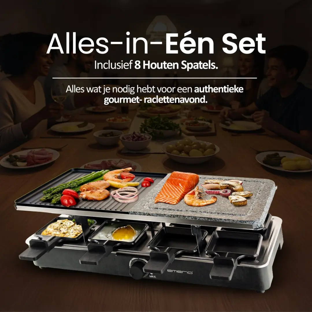 Emerio Gourmet-Steengrill RG-110035 Raclettegrill 1400W - 8 Personen - Zwart