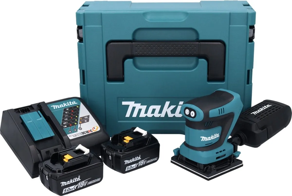 Makita DBO481RTJ Handpalm Vlakschuurmachine 18V - 2x Accu 5.0Ah