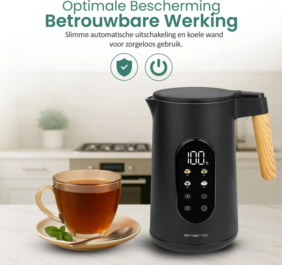 Emerio Waterkoker WK-132230 1.7L - 2200W - 13 Programma's - Zwart/Bruin - afbeelding 6 van 6
