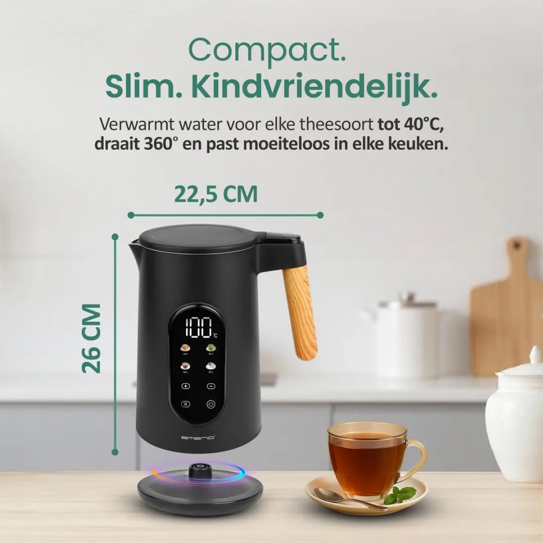Emerio Waterkoker WK-132230 1.7L - 2200W - 13 Programma's - Zwart/Bruin
