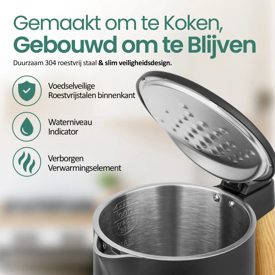 Emerio Waterkoker WK-132230 1.7L - 2200W - 13 Programma's - Zwart/Bruin
