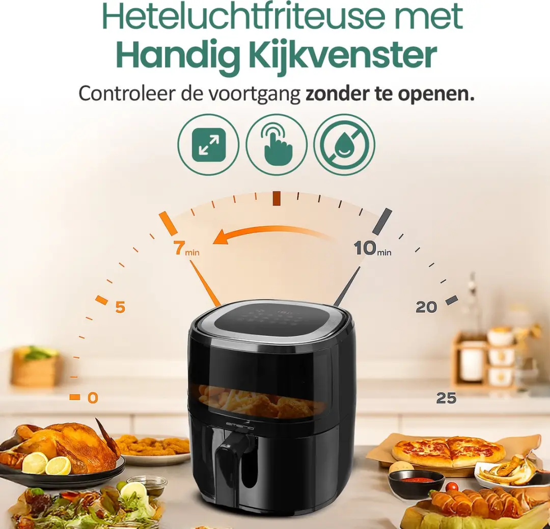 Emerio Airfryer XL AF-129329.3 - 5L - 1500W - 12 Programma's - Zwart
