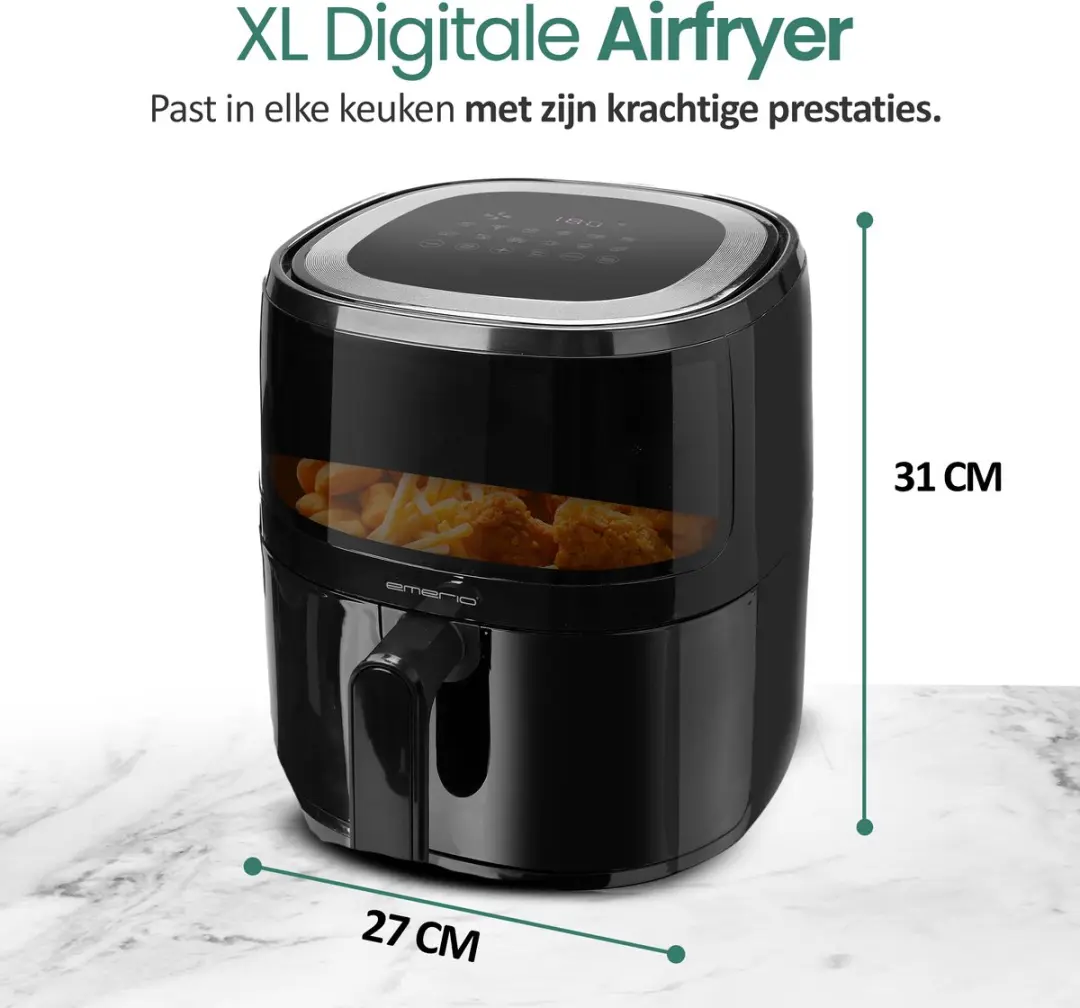 Emerio Airfryer XL AF-129329.3 - 5L - 1500W - 12 Programma's - Zwart
