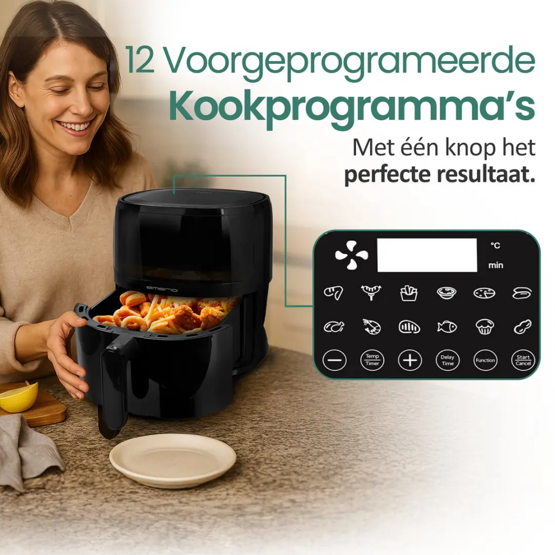 Emerio Airfryer XL AF-129329.3 - 5L - 1500W - 12 Programma's - Zwart
