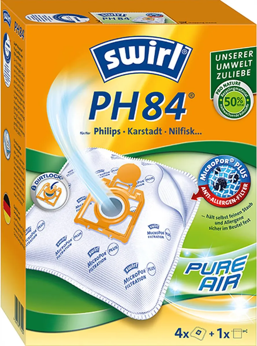 Swirl PH84 Stofzuigerzakken - 4 Stuks + Filter - Philips