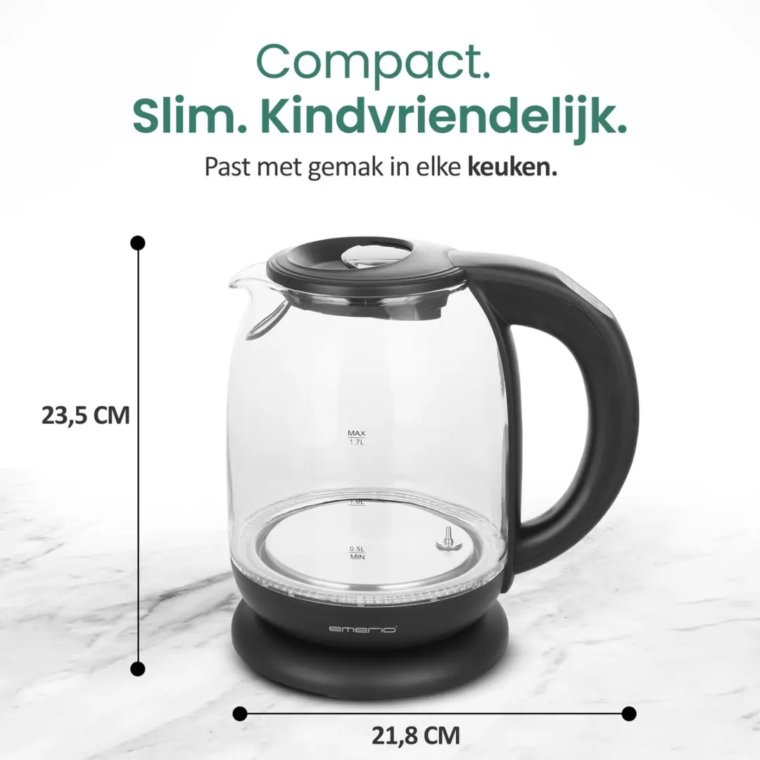 Emerio Waterkoker WK-119255.5 2200W - 1,7L - Zwart/Glas