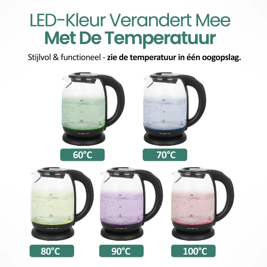 Emerio Waterkoker WK-119255.5 2200W - 1,7L - Zwart/Glas