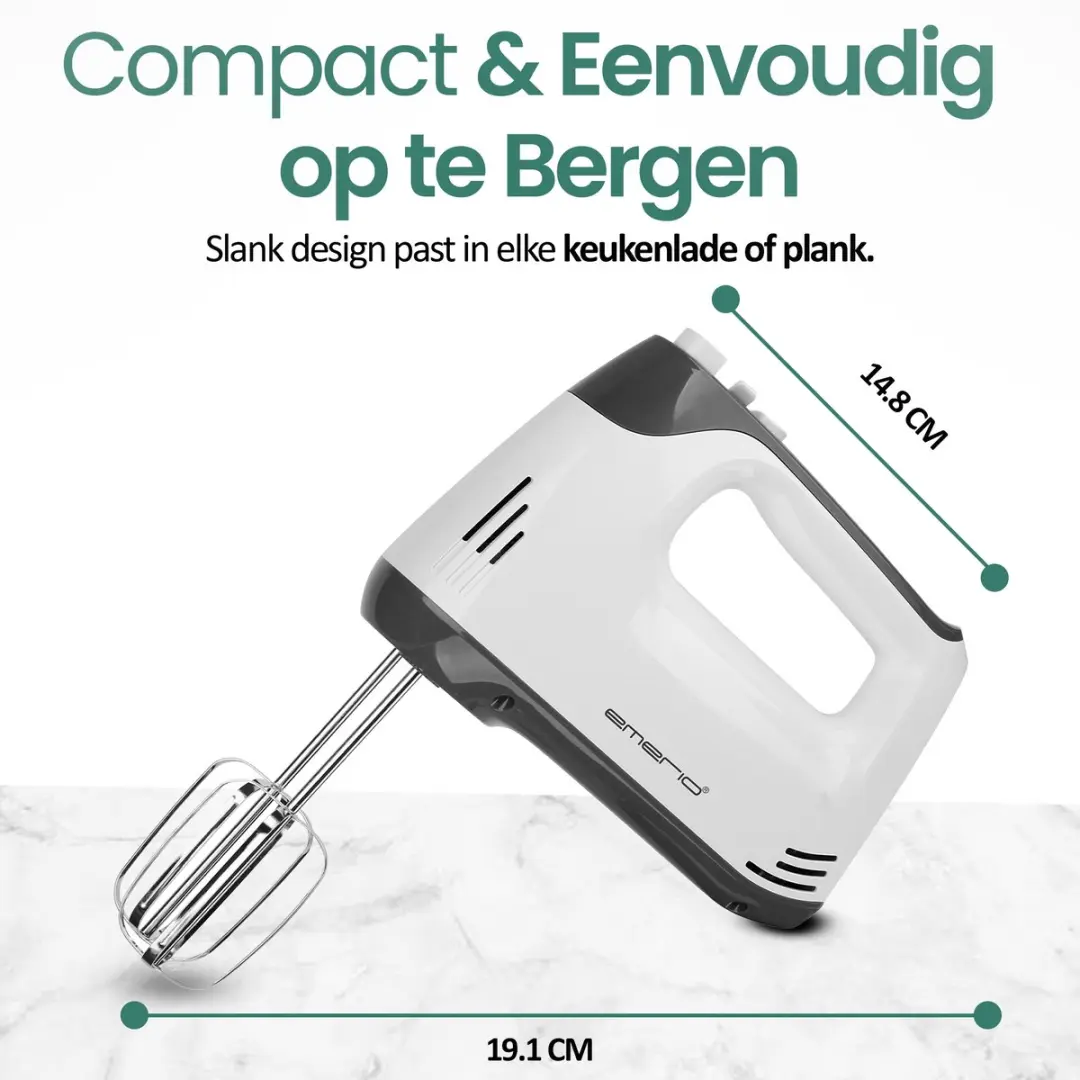 Emerio HM-130365 Handmixer 250W - 6 Snelheden - Wit/Grijs
