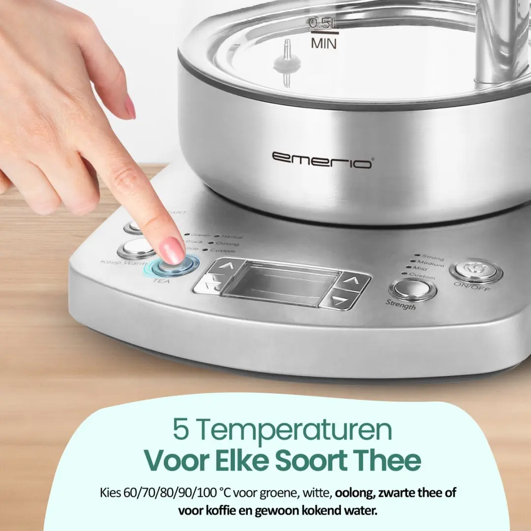 Emerio WK-122248 Glazen Waterkoker 2200W - 1,7L - Zwart