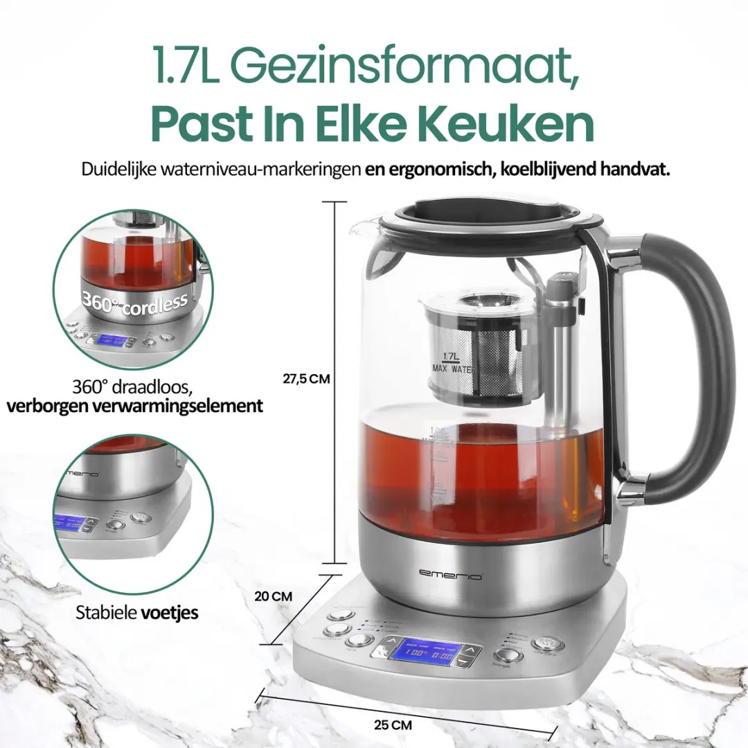 Emerio WK-122248 Glazen Waterkoker 2200W - 1,7L - Zwart - afbeelding 6 van 6