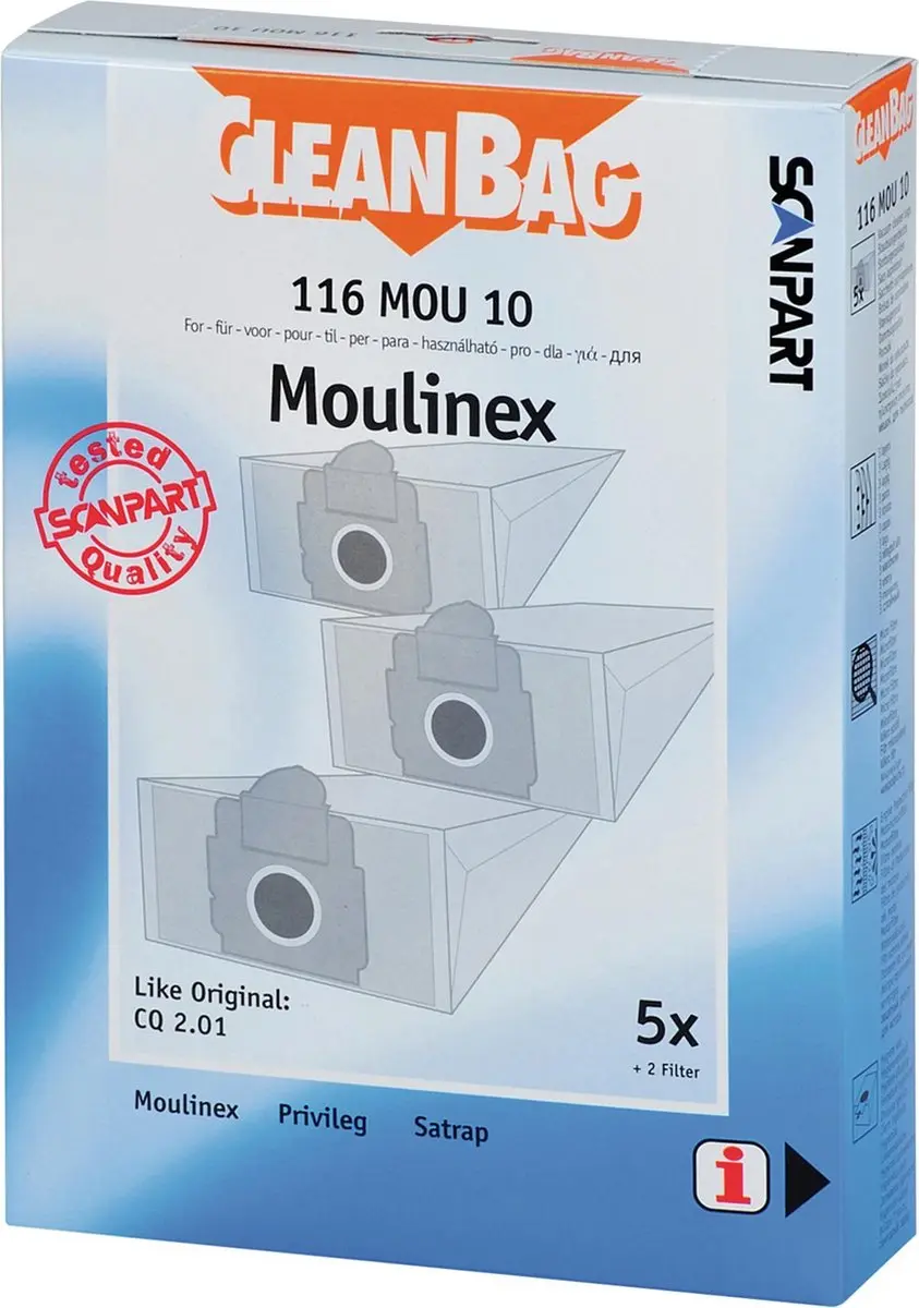 Cleanbag Stofzuigerzak Fleece 116 MOU 10 - 5 Stuks - o.a. Moulinex