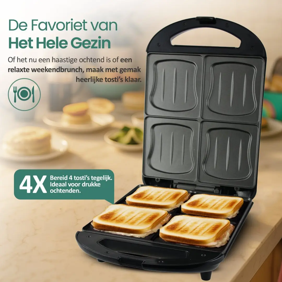 Emerio ST-111153.4 Tostiapparaat XXL - 4 Tosti's - 1300W - Zwart