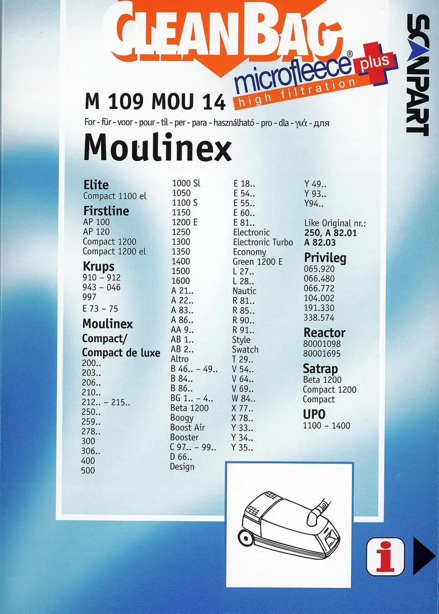 Cleanbag Stofzuigerzakken 4 Stuks - Moulinex A8201/A8203