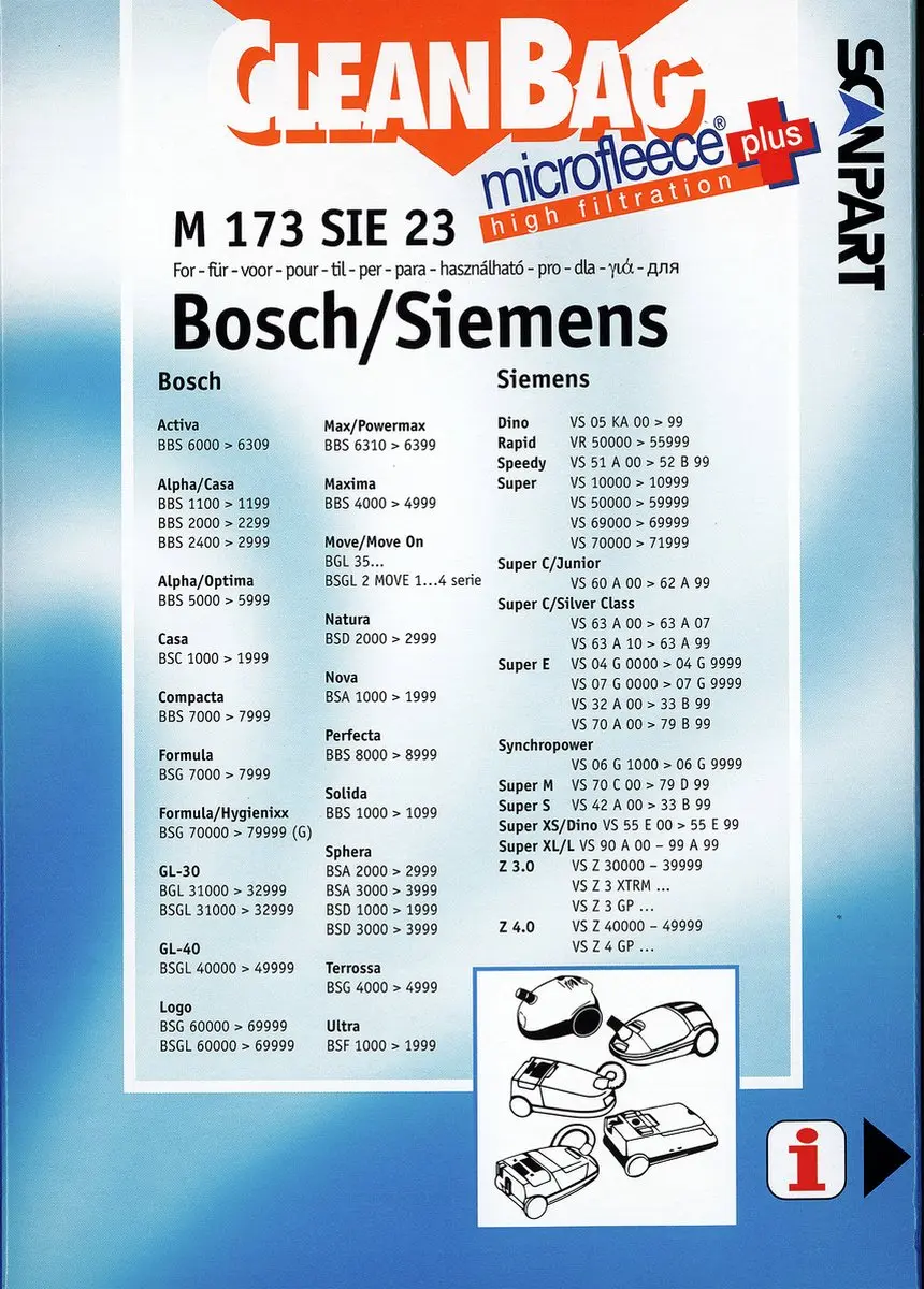 Cleanbag M 173 SIE Stofzuigerzakken - 4 Stuks - o.a. Bosch/Siemens/Samsung