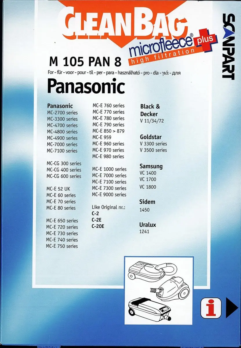 Cleanbag Stofzuigerzakken M 105 PAN 8 - 4 Stuks - Incl. Filter