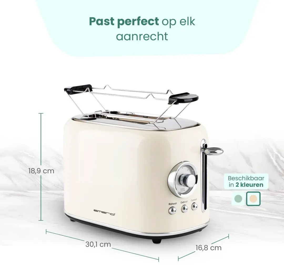 Emerio Retro Broodrooster TO-133281.1 800W - 2 Sleuven - Crème