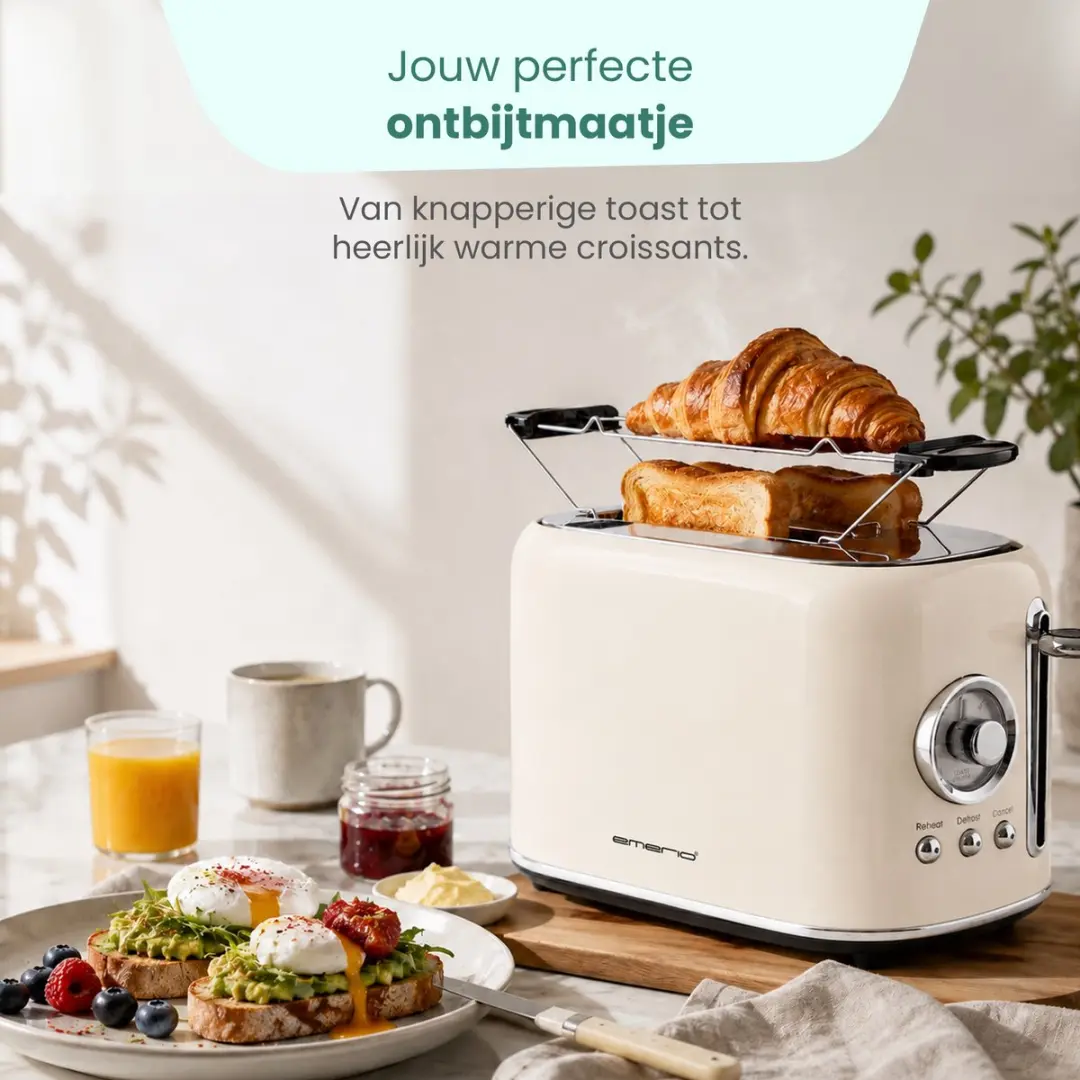 Emerio Retro Broodrooster TO-133281.1 800W - 2 Sleuven - Crème