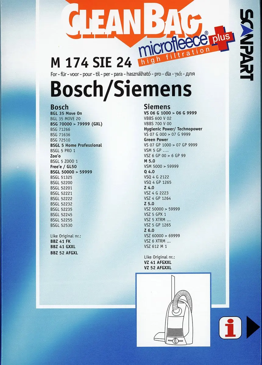 Cleanbag Stofzuigerzakken M 174 SIE 24 - 4 Stuks - Incl. Filter