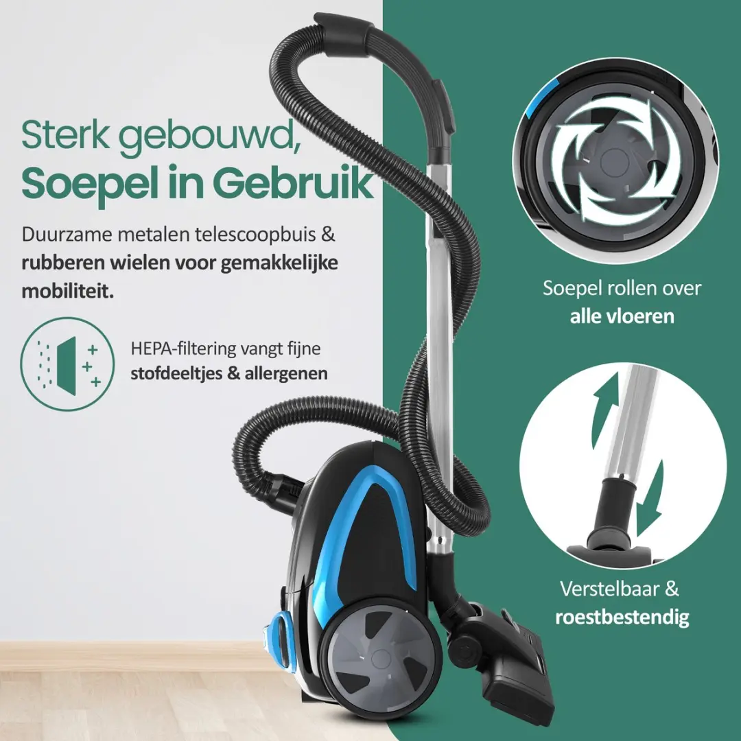 Emerio VE-112682.8 Stofzuiger 800W - 2,5L - HEPA10 - Zwart/Blauw