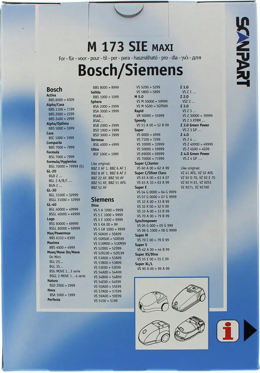 Cleanbag Stofzuigerzakken M 173 SIE MAXI - 12 Stuks - o.a. Bosch/Siemens