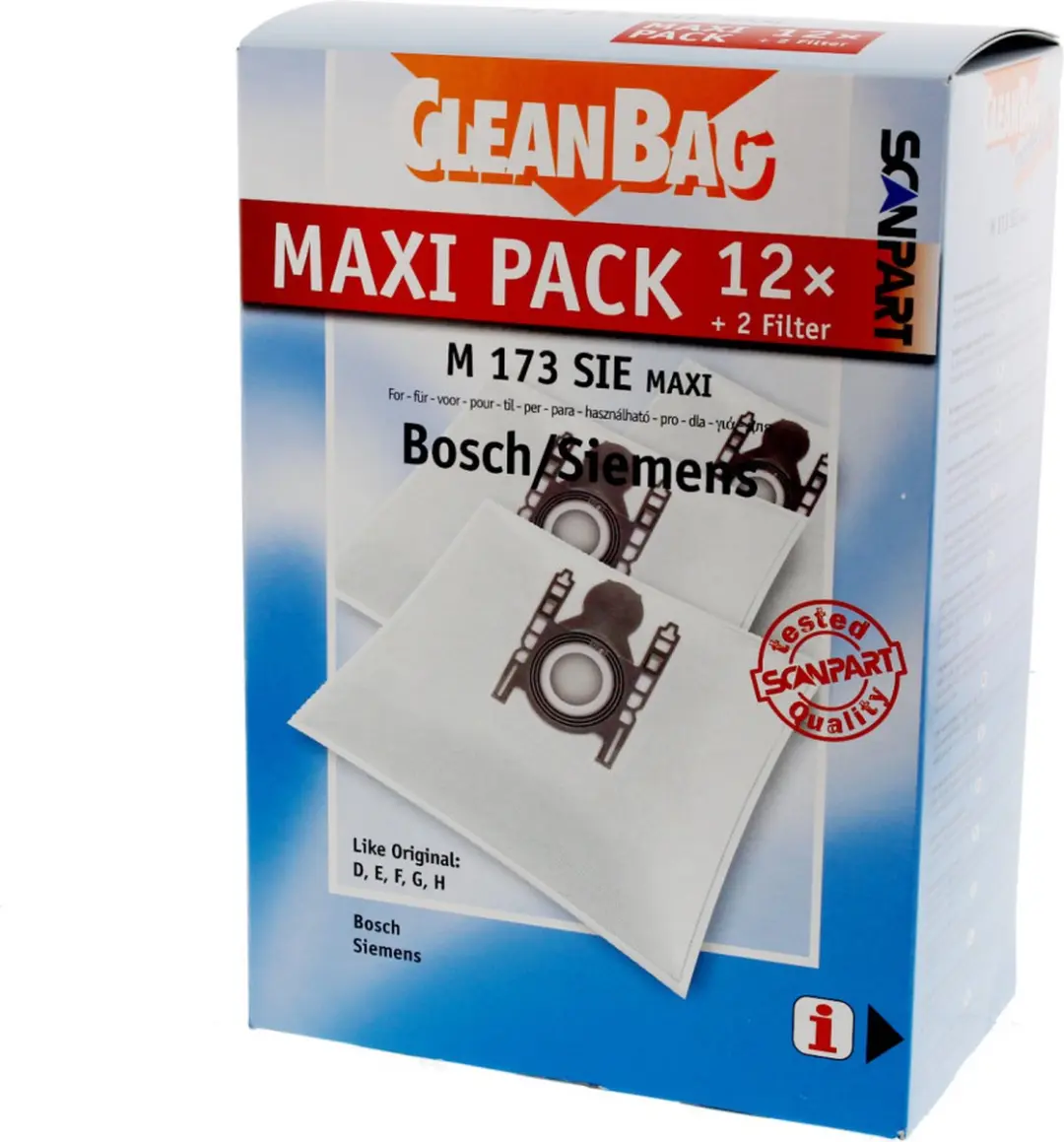 Cleanbag Stofzuigerzakken M 173 SIE MAXI - 12 Stuks - o.a. Bosch/Siemens