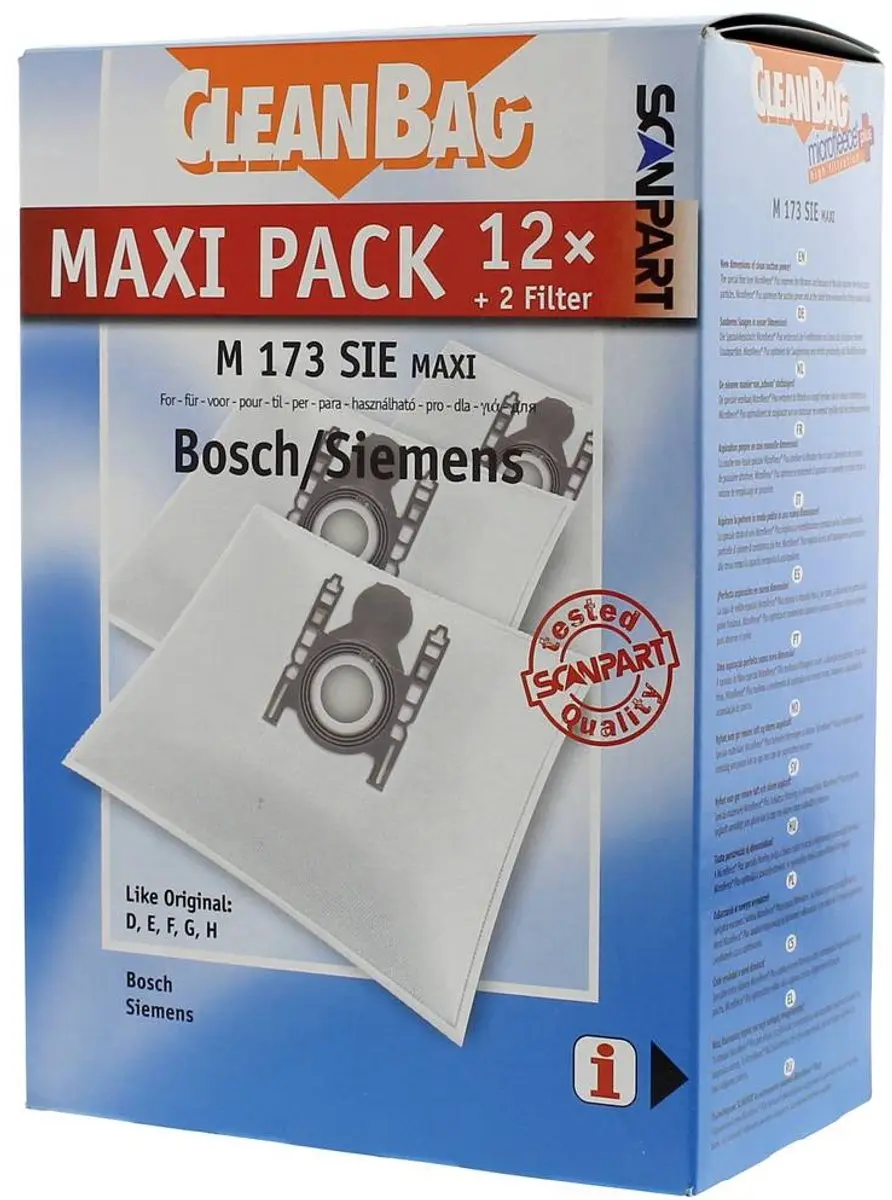 Cleanbag Stofzuigerzakken M 173 SIE MAXI - 12 Stuks - o.a. Bosch/Siemens