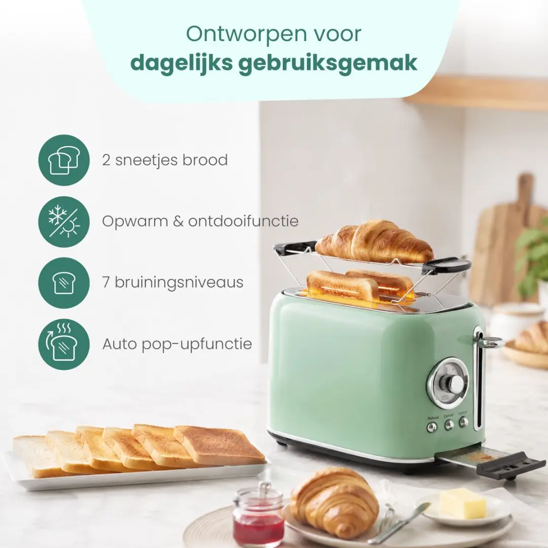 Emerio TO-133281 Broodrooster 800W - 2 Sleuven - Groen