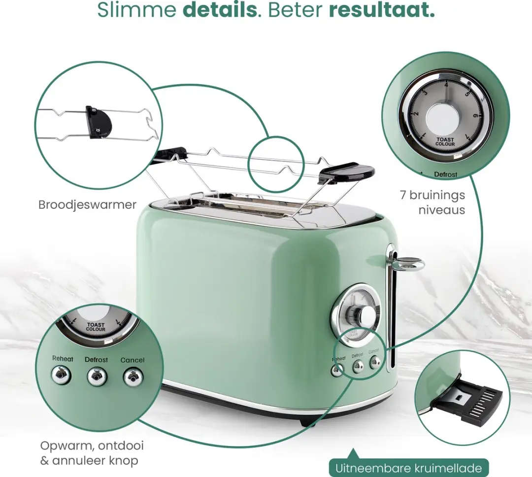 Emerio TO-133281 Broodrooster 800W - 2 Sleuven - Groen