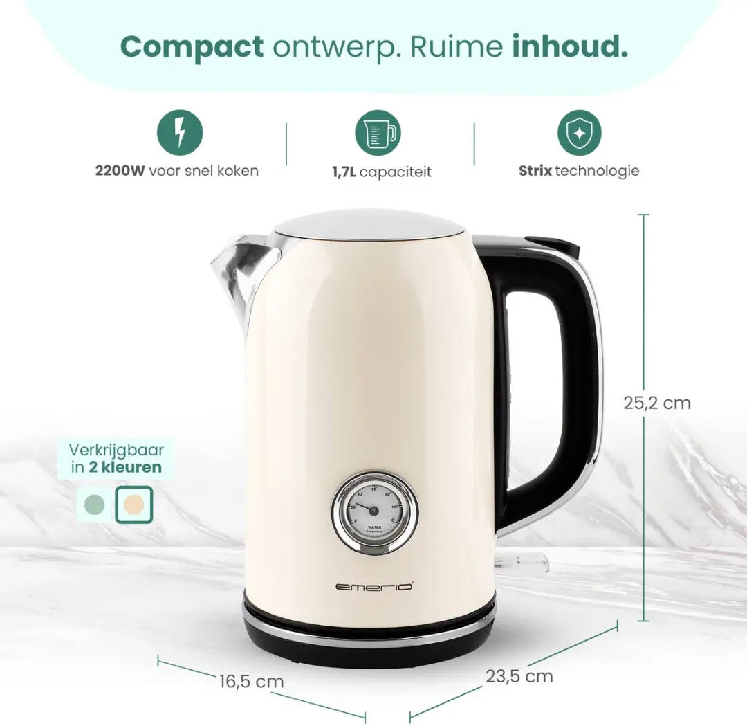 Emerio Retro Waterkoker WK-133282.1 1.7L - 2200W - Crème - afbeelding 6 van 6