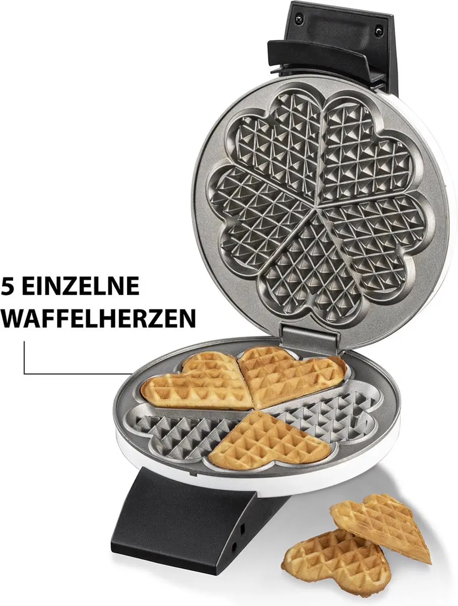 Cloer Hartenwafelijzer 1631HB 930W - 2 Platen - 5 Wafels