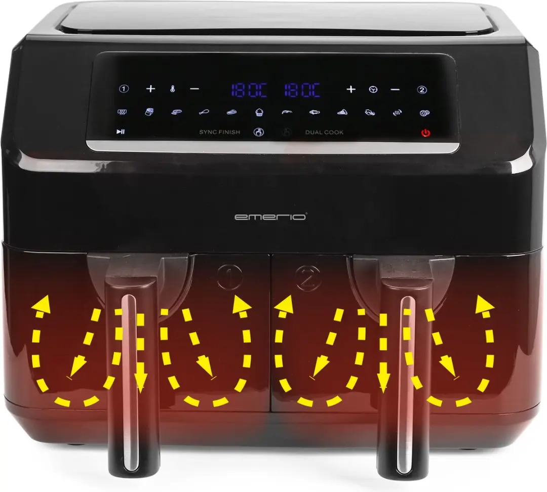 Emerio AF-130376.1 Dubbele Heteluchtfriteuse 2600W - 2x3.6L - Zwart