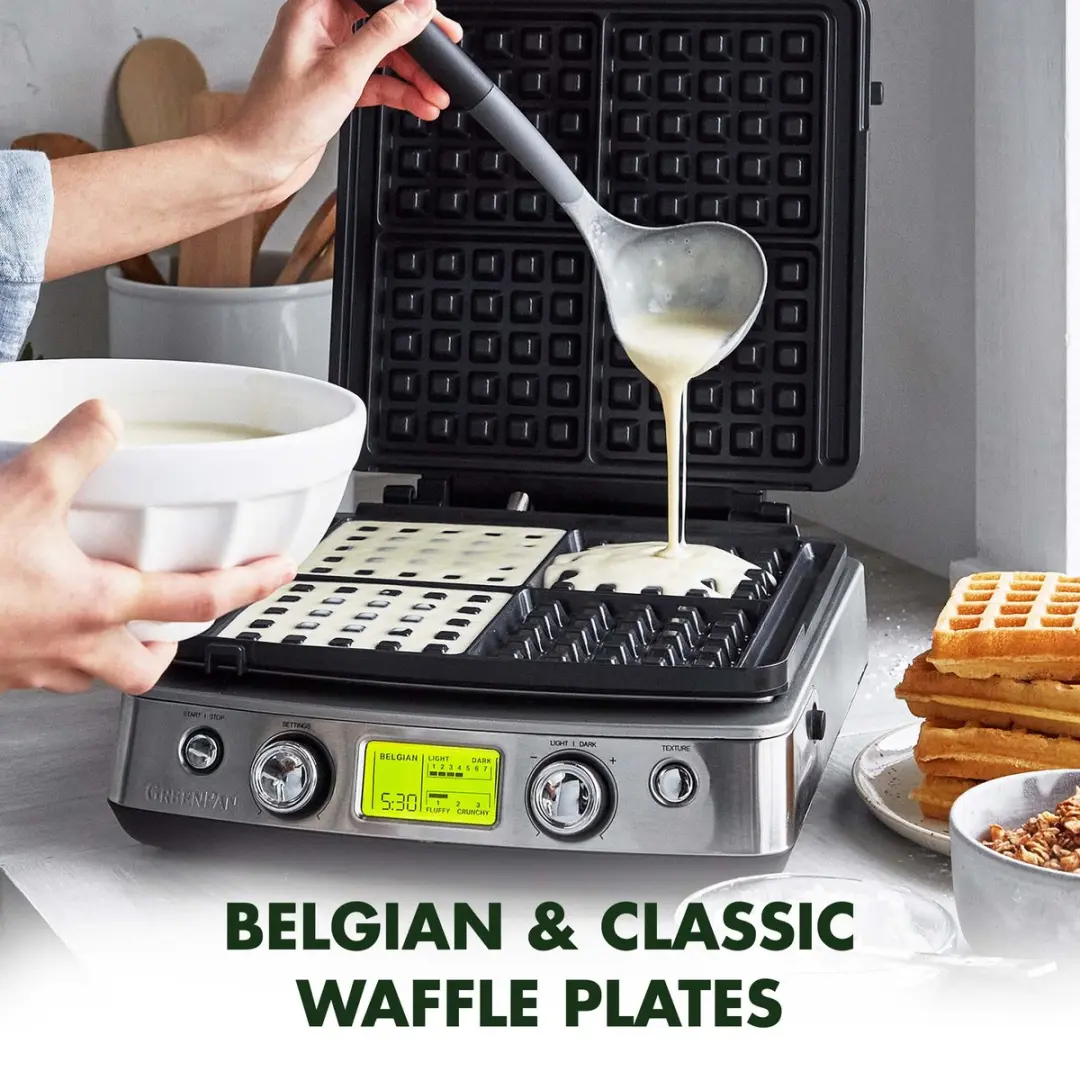 GreenPan Wafelijzer 1600W - 2 Sets Wafelplaten - Roestvrij Staal