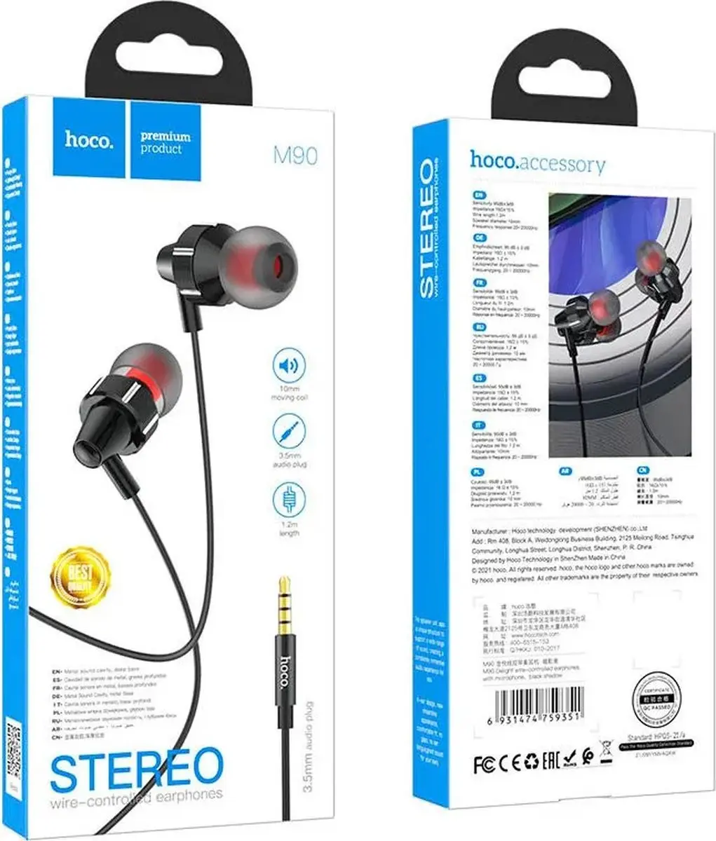 Hoco M90 Delight Oortelefoons - Draad - Zwart