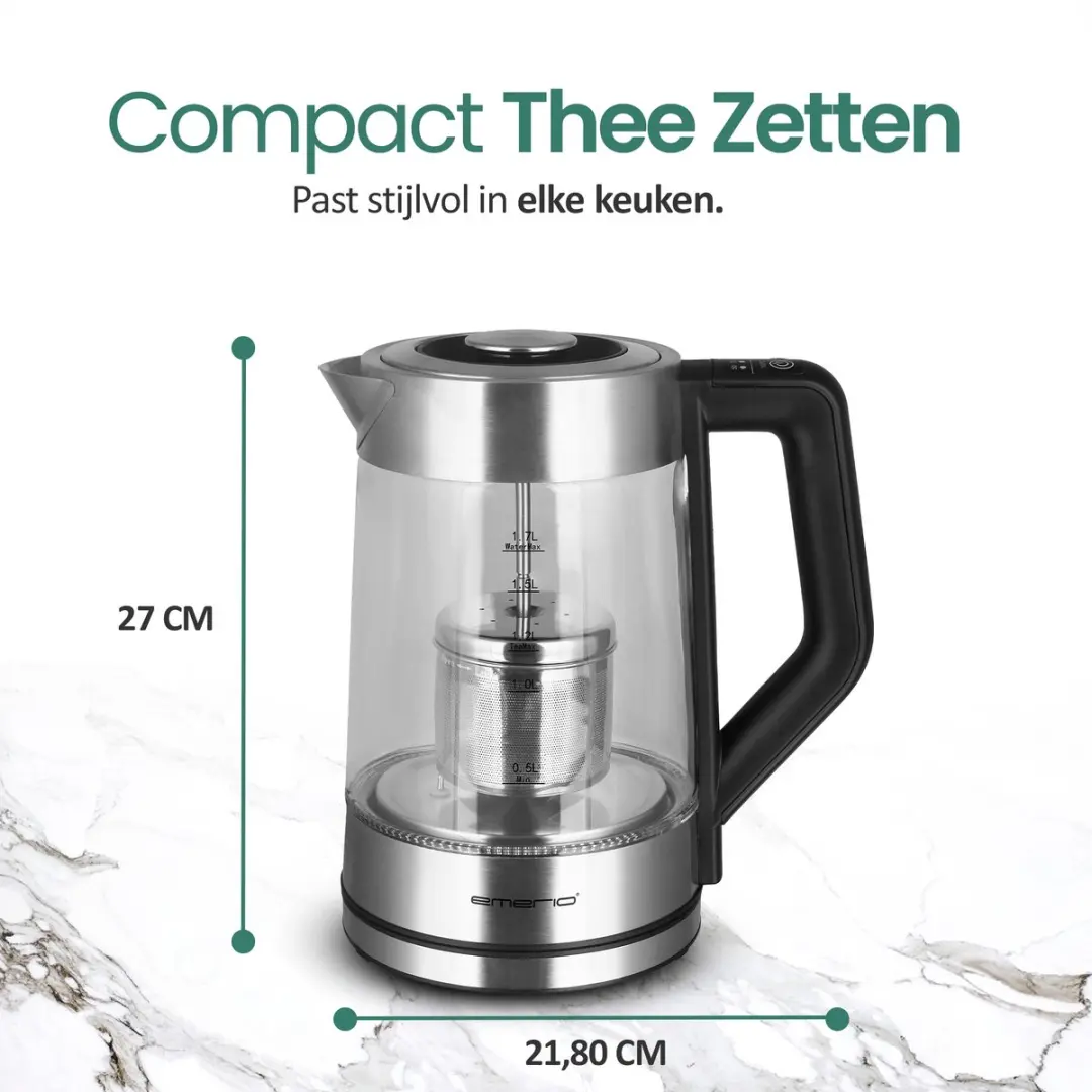 Emerio WK-122730 Waterkoker 2200W - 1.7L Glas/RVS - 5 Programma's