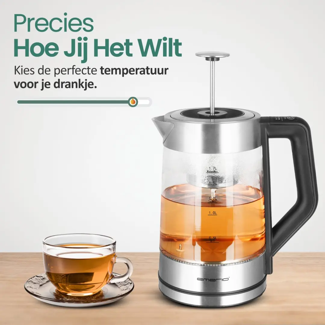 Emerio WK-122730 Waterkoker 2200W - 1.7L Glas/RVS - 5 Programma's
