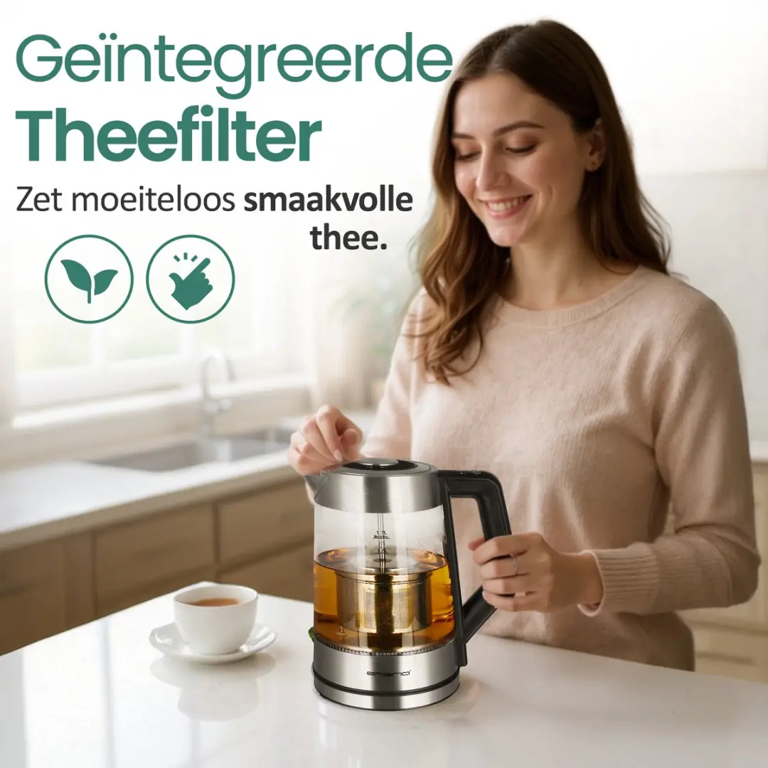 Emerio WK-122730 Waterkoker 2200W - 1.7L Glas/RVS - 5 Programma's