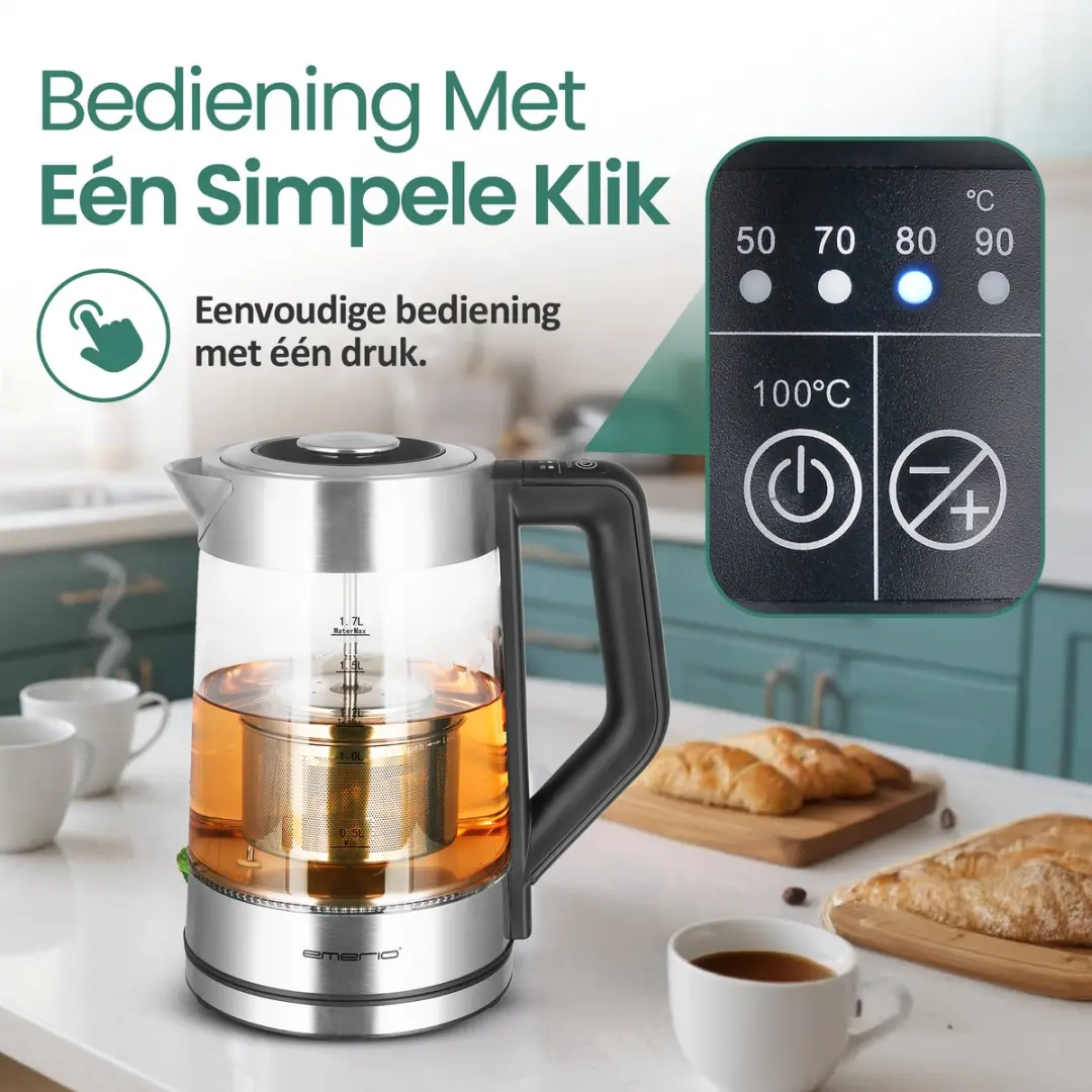 Emerio WK-122730 Waterkoker 2200W - 1.7L Glas/RVS - 5 Programma's - afbeelding 6 van 6