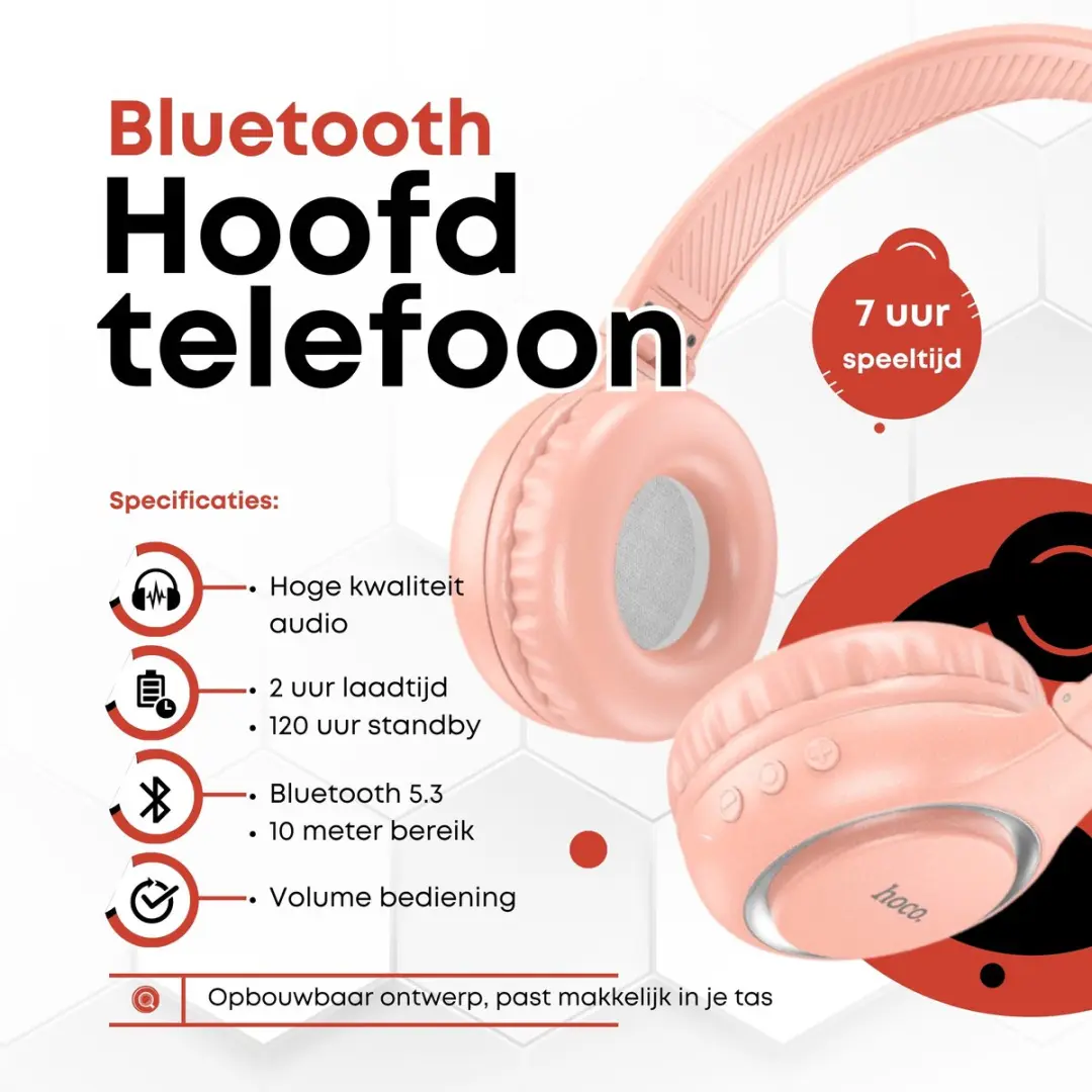 Hoco W41RT On-Ear Koptelefoon - Roze - afbeelding 6 van 6
