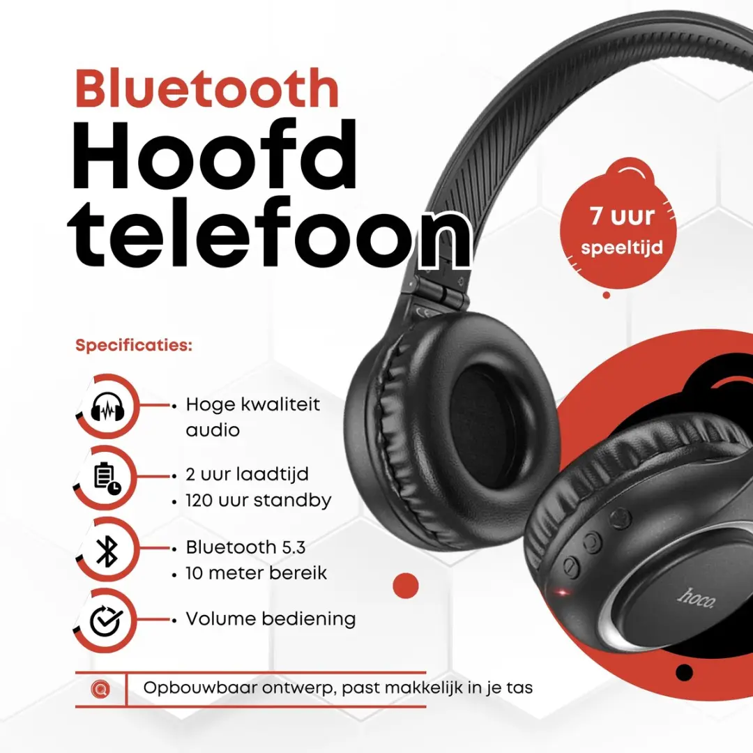 Hoco W41B On-Ear Koptelefoon - Zwart - afbeelding 6 van 6