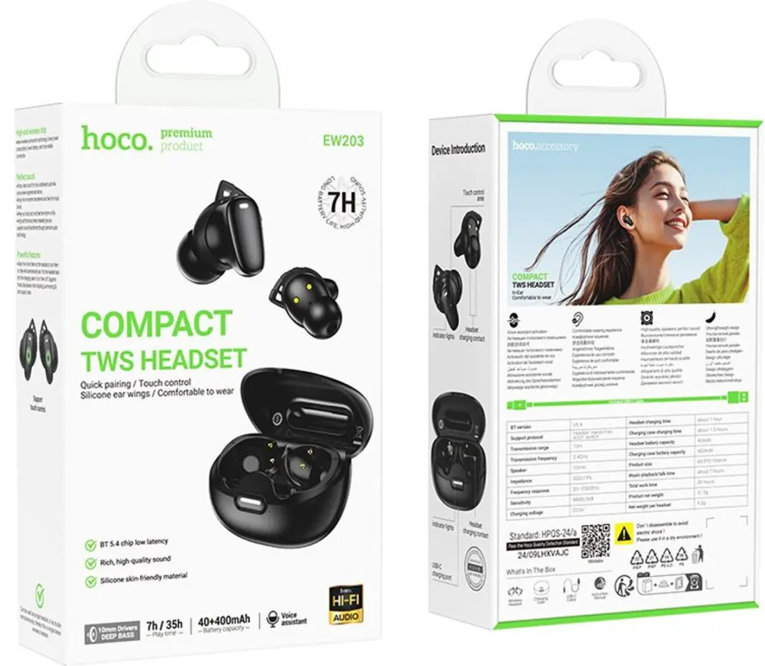 Hoco EW203B Draadloze Oordopjes - 7 Uur - Zwart