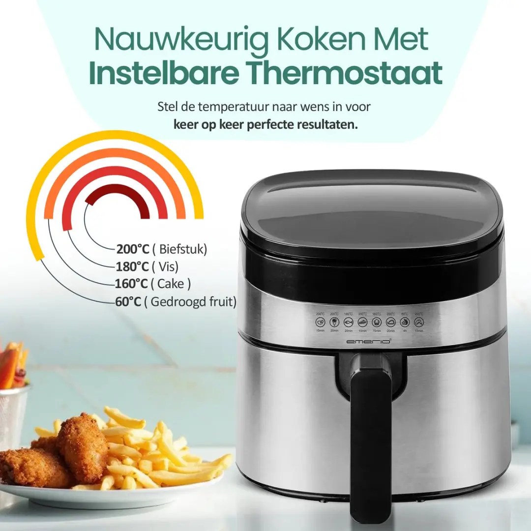 Emerio Airfryer XL AF-129084 1300W - 4,5L - 8 Programma's - Zwart