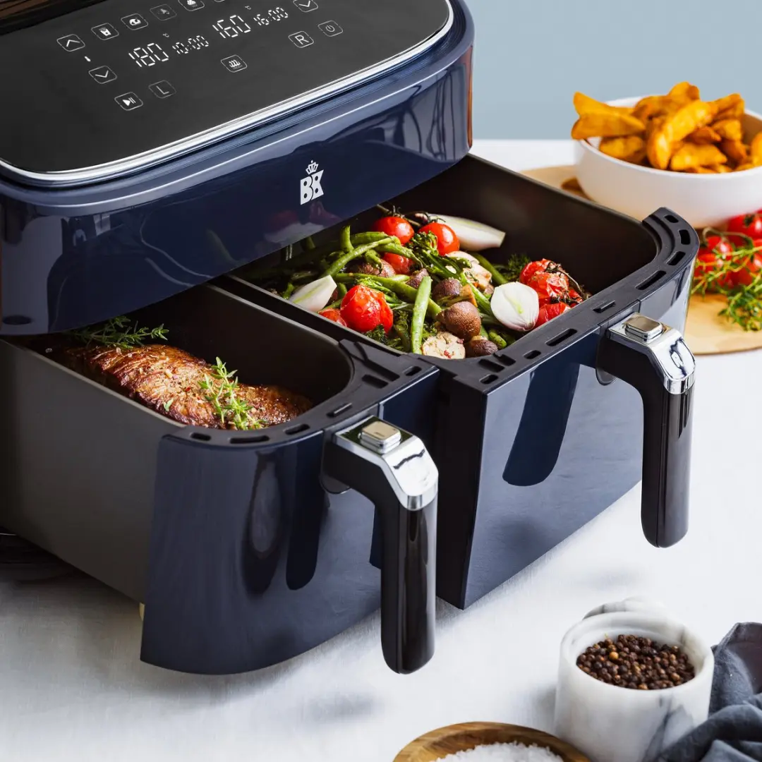 BK Supreme XXXL Dubbele Airfryer 9L - 3L + 6L - 8 Programma's - 2850W - Dark Navy