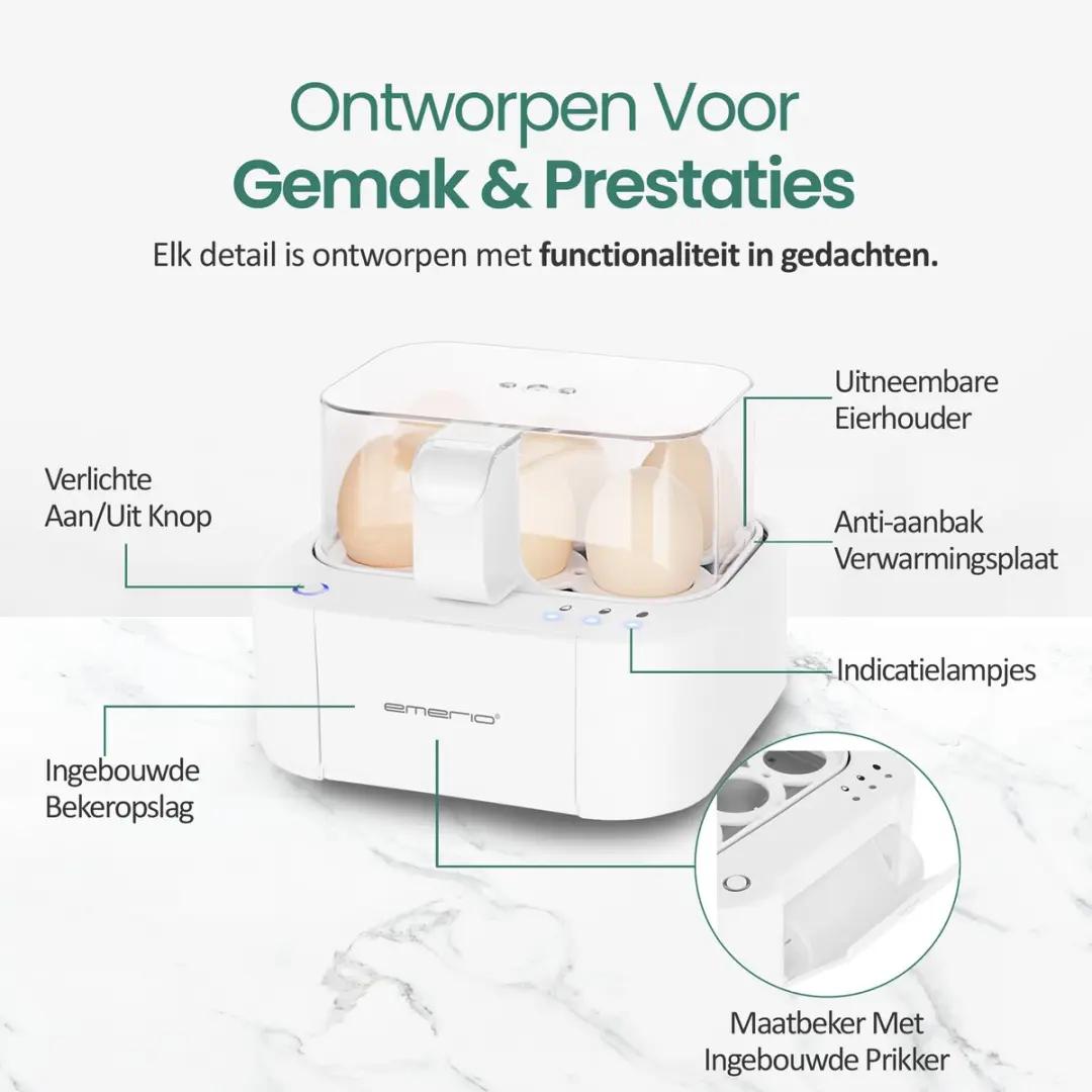 Emerio Smart Eierkoker EB-115560.14 - 6 Eieren - 400W - Wit - afbeelding 6 van 6