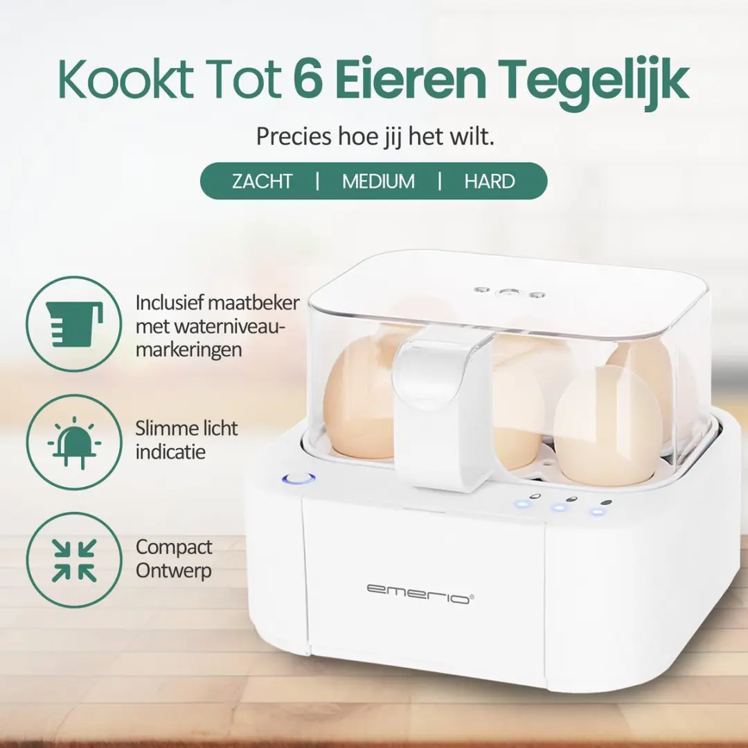 Emerio Smart Eierkoker EB-115560.14 - 6 Eieren - 400W - Wit
