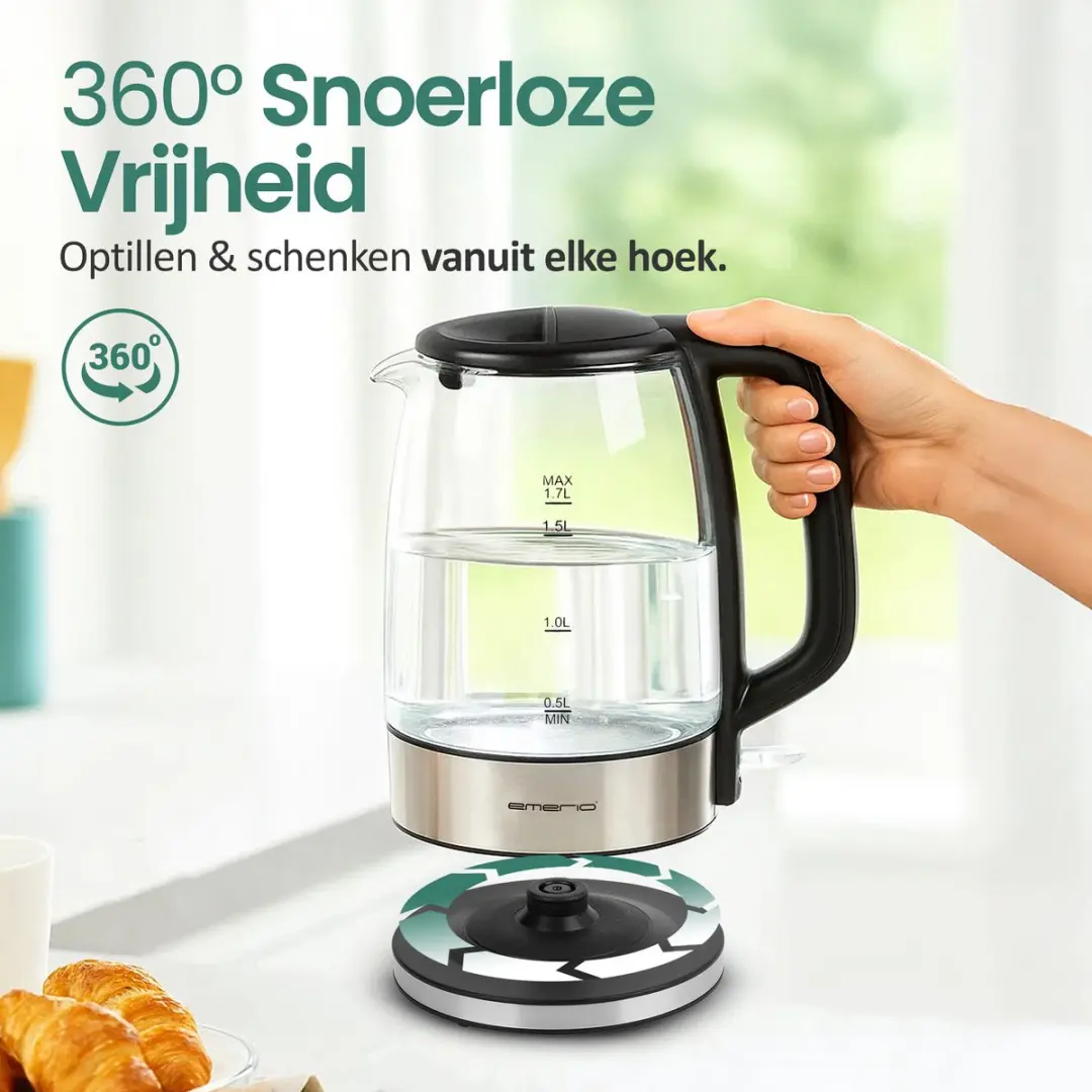 Emerio Waterkoker WK-130126 1.7L - 2200W - Glas/RVS