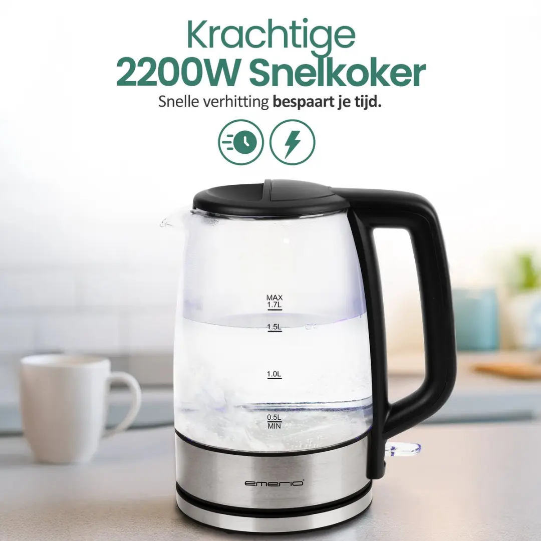 Emerio Waterkoker WK-130126 1.7L - 2200W - Glas/RVS